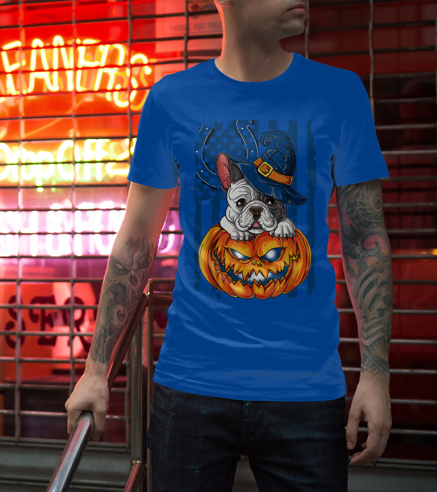Hlw Bulldog Witch Hat Pumpkin Indianapolis Colts T-Shirt
