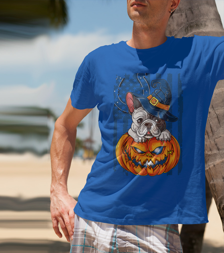 Hlw Bulldog Witch Hat Pumpkin Indianapolis Colts T-Shirt
