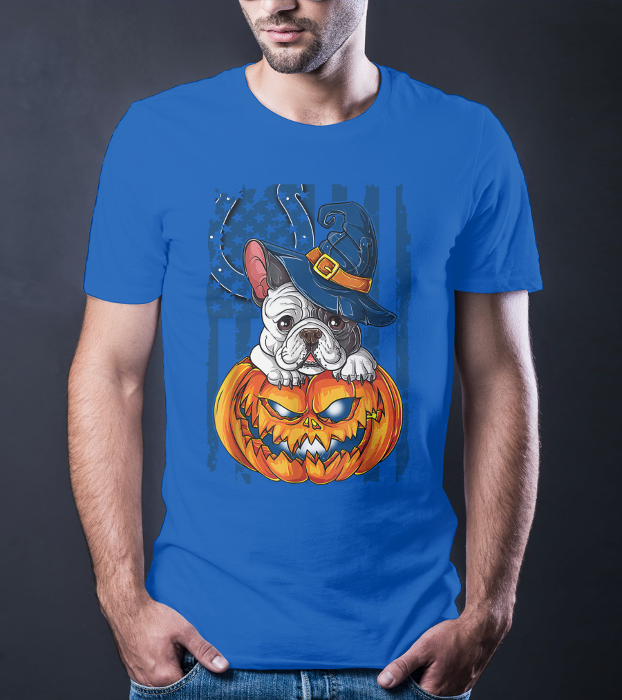 Hlw Bulldog Witch Hat Pumpkin Indianapolis Colts T-Shirt