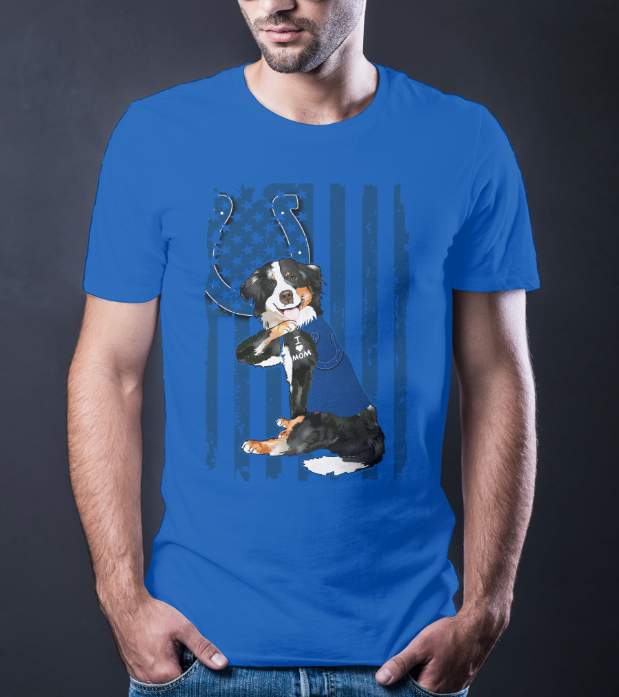 Border Collie I Love Mom Indianapolis Colts American Flag T-Shirt