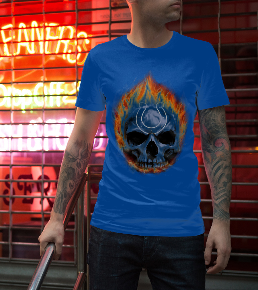 Indianapolis Colts Flaming Skull T-Shirt