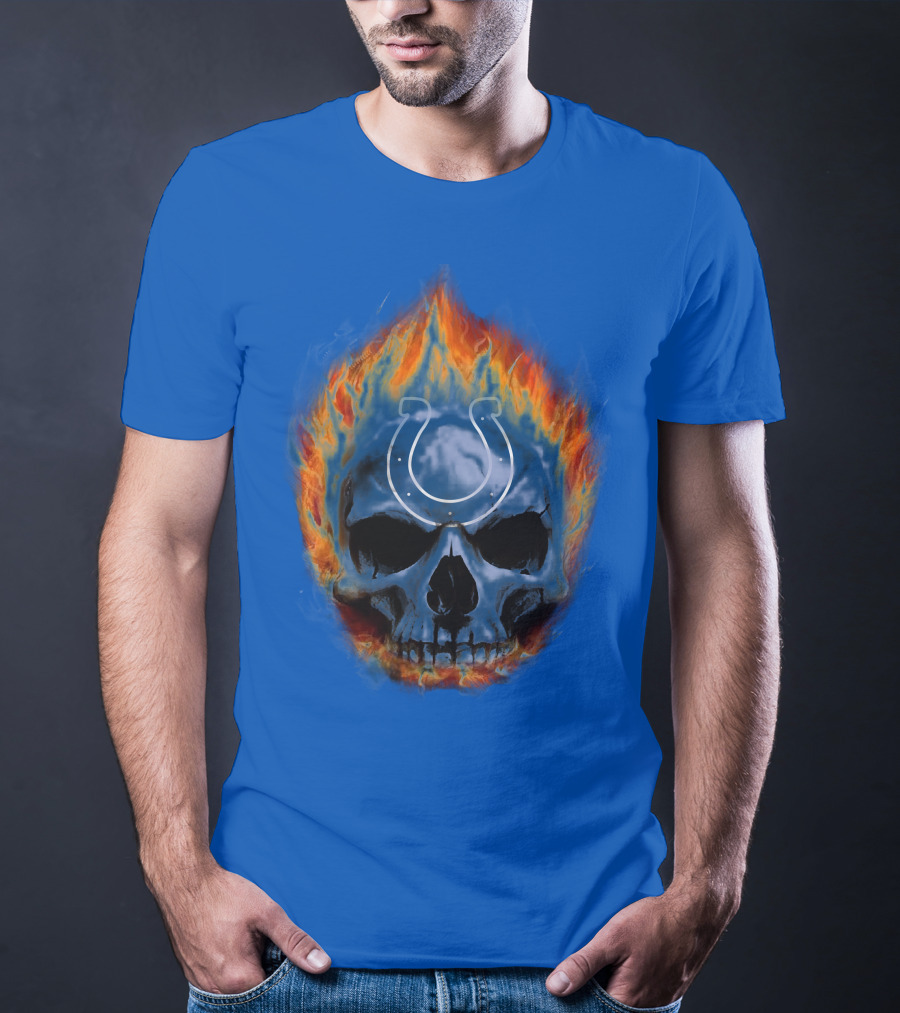 Indianapolis Colts Flaming Skull T-Shirt