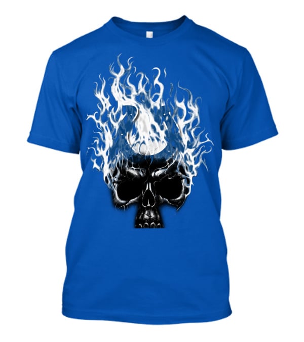 Indianapolis Colts 04 Skull With Horseshoe And Flames T-Shirt