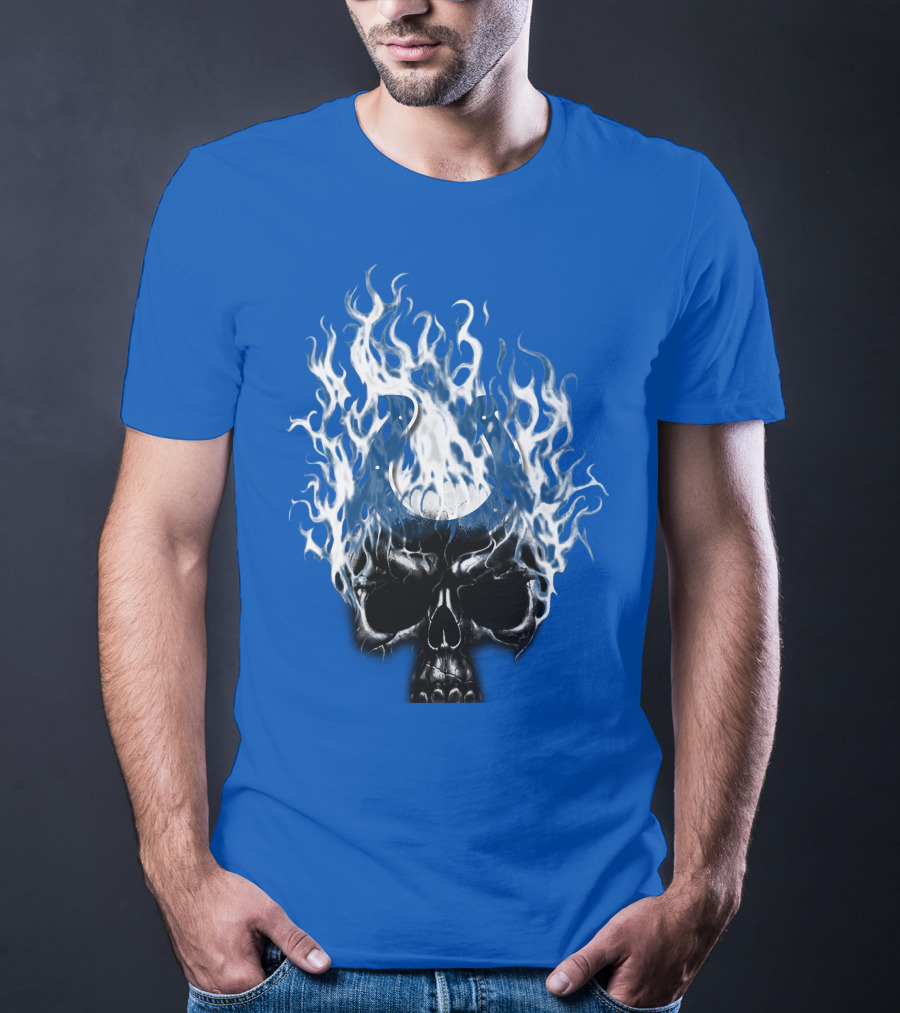 Indianapolis Colts 04 Skull With Horseshoe And Flames T-Shirt