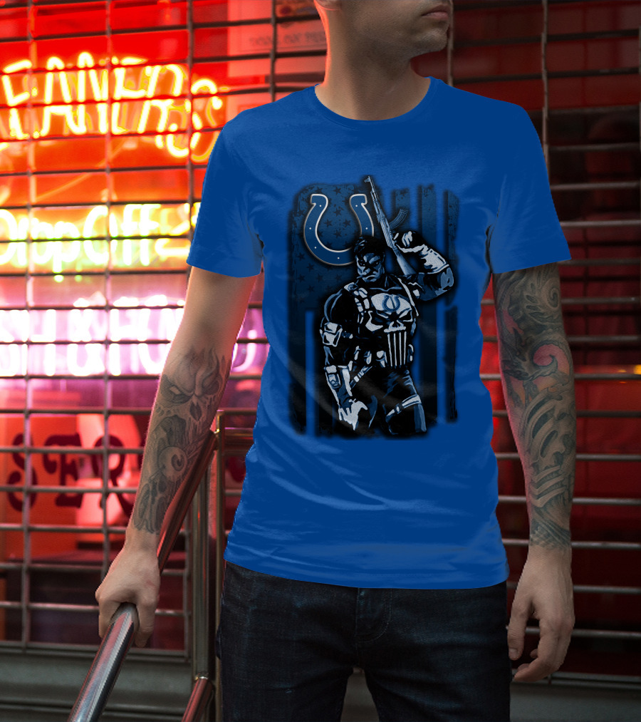 Indianapolis Colts Punisher Nfl Crossover 26 Blue Flag T-Shirt