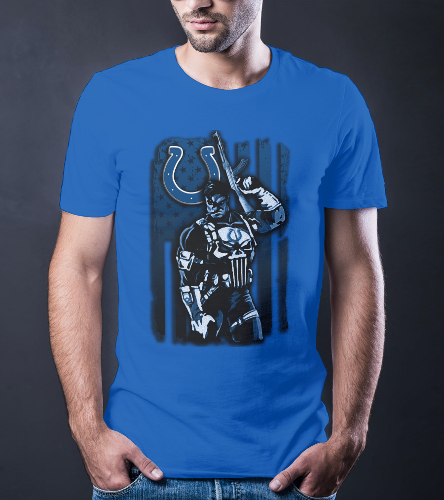 Indianapolis Colts Punisher Nfl Crossover 26 Blue Flag T-Shirt