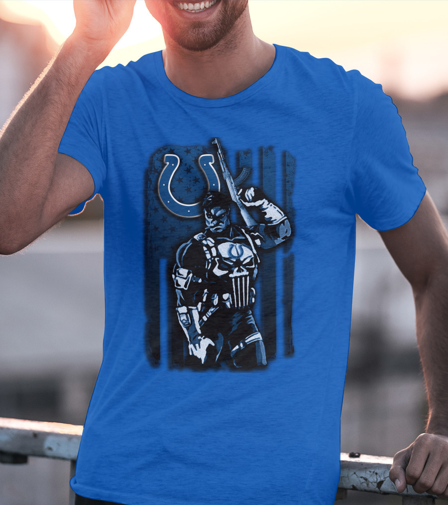 Indianapolis Colts Punisher Nfl Crossover 26 Blue Flag T-Shirt