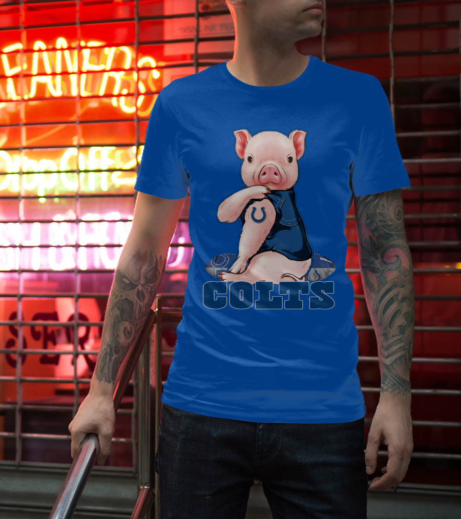 Pig Wearing Indianapolis Colts Jersey With Football T-Shirt