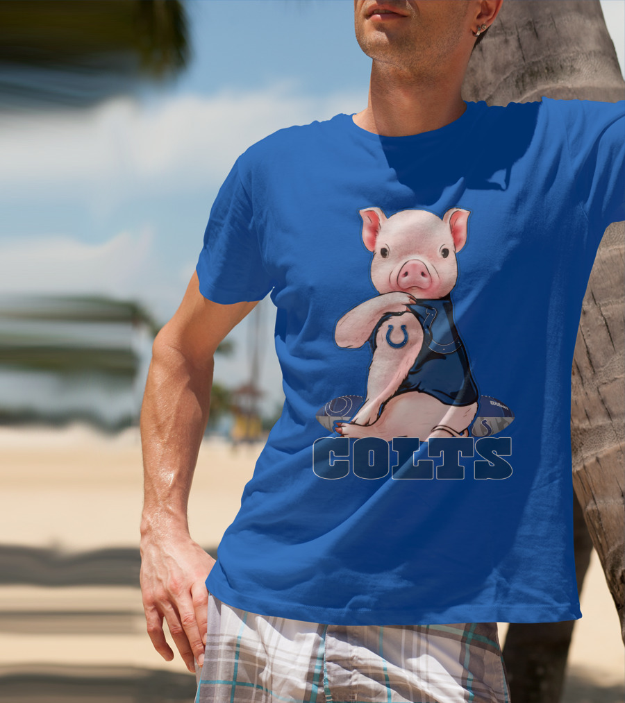 Pig Wearing Indianapolis Colts Jersey With Football T-Shirt