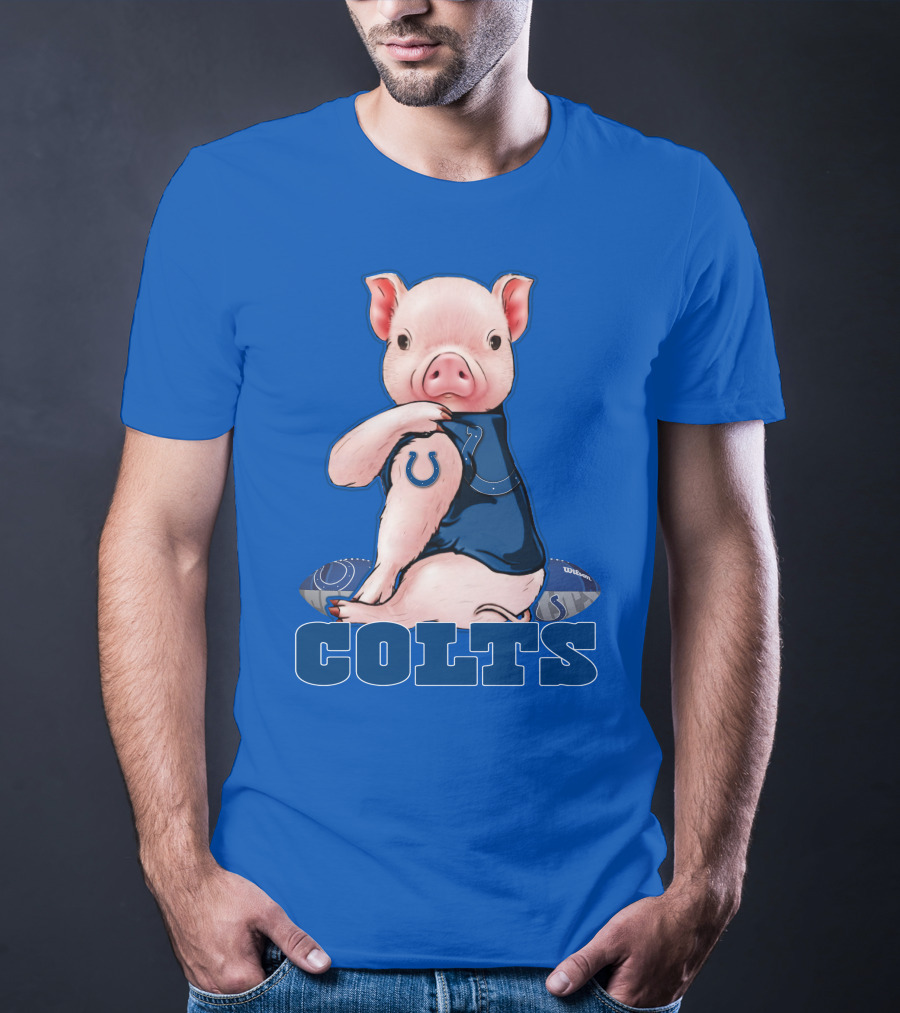 Pig Wearing Indianapolis Colts Jersey With Football T-Shirt