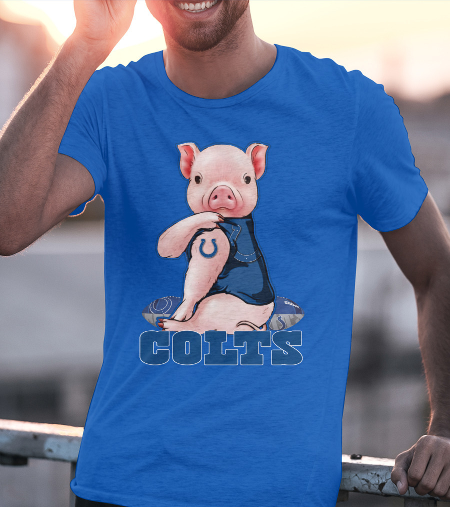 Pig Wearing Indianapolis Colts Jersey With Football T-Shirt