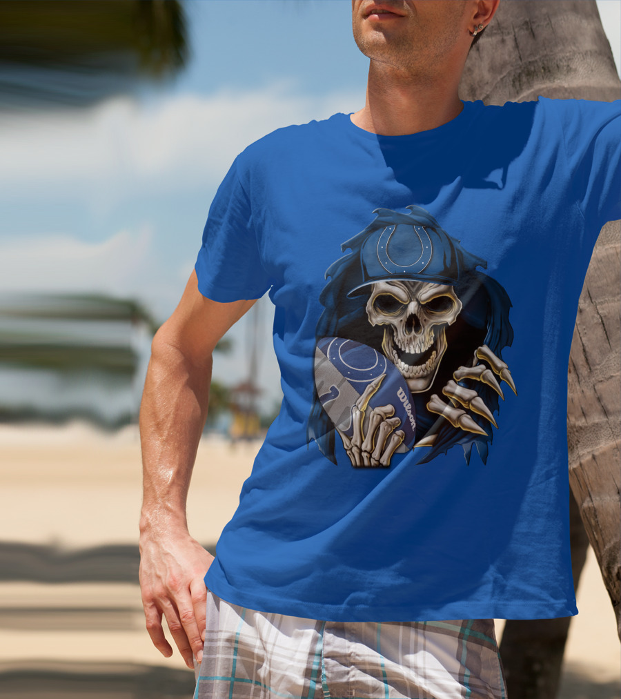 Skullbong Indianapolis Colts Skeleton Holding Football T-Shirt