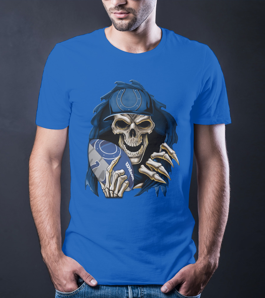 Skullbong Indianapolis Colts Skeleton Holding Football T-Shirt