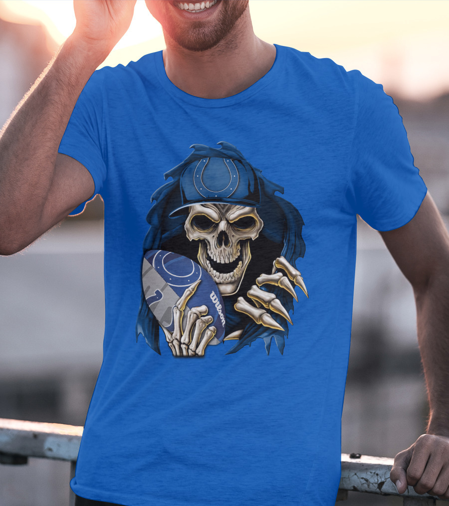 Skullbong Indianapolis Colts Skeleton Holding Football T-Shirt