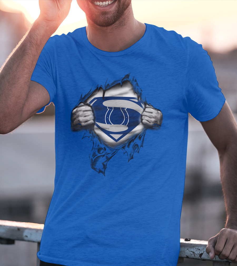 Superman Style Indianapolis Colts 70 Logo Burst T-Shirt