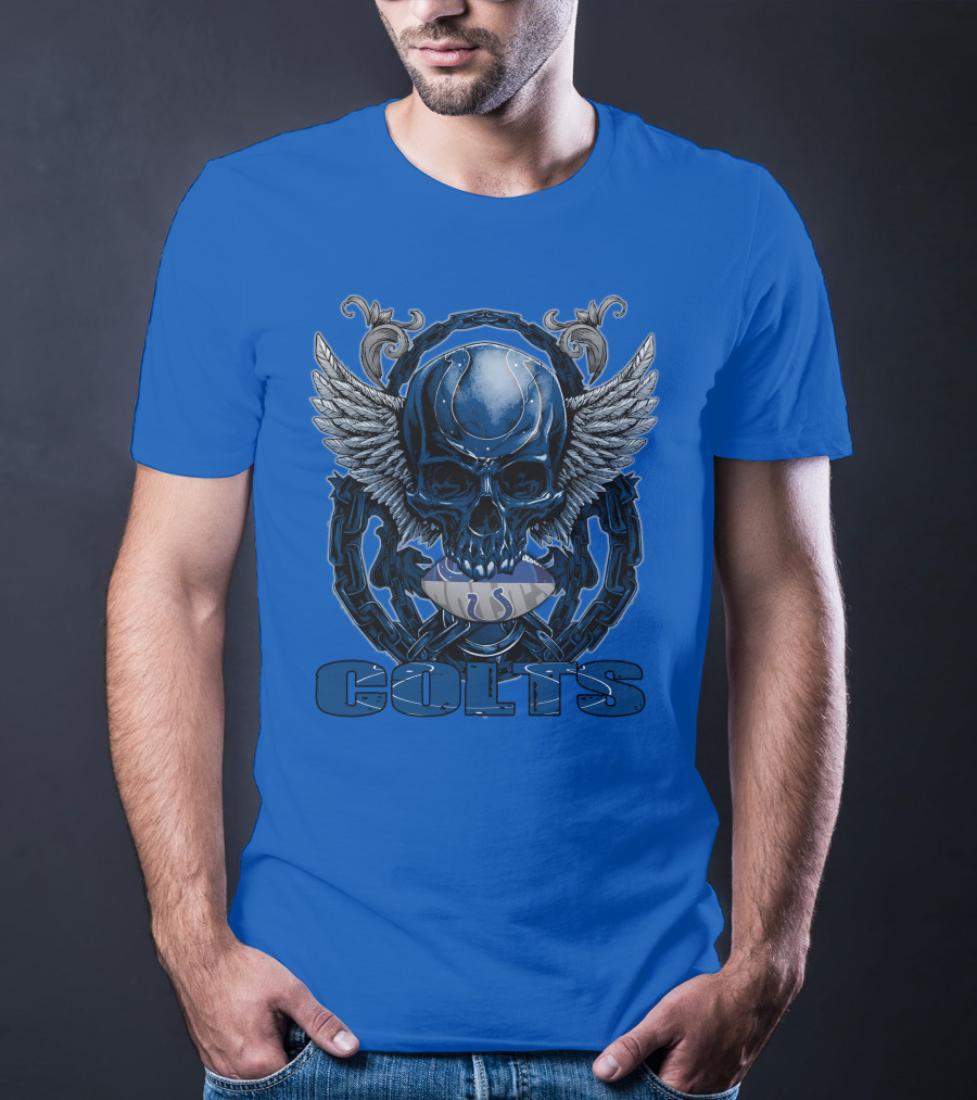 Colts Skullfb Winged Blue Skull Design For Indianapolis Colts Fans T-Shirt