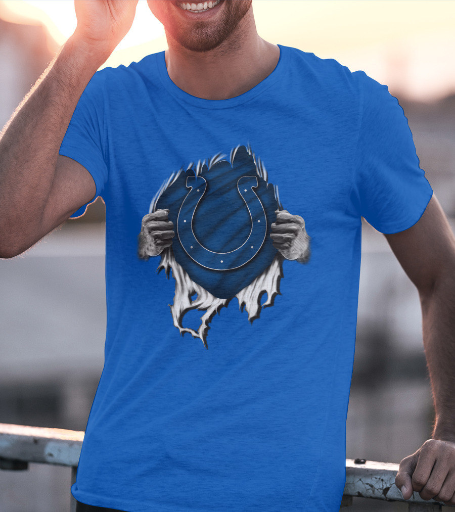 Torn Indianapolis Colts Logo With Ripping Hands T-Shirt