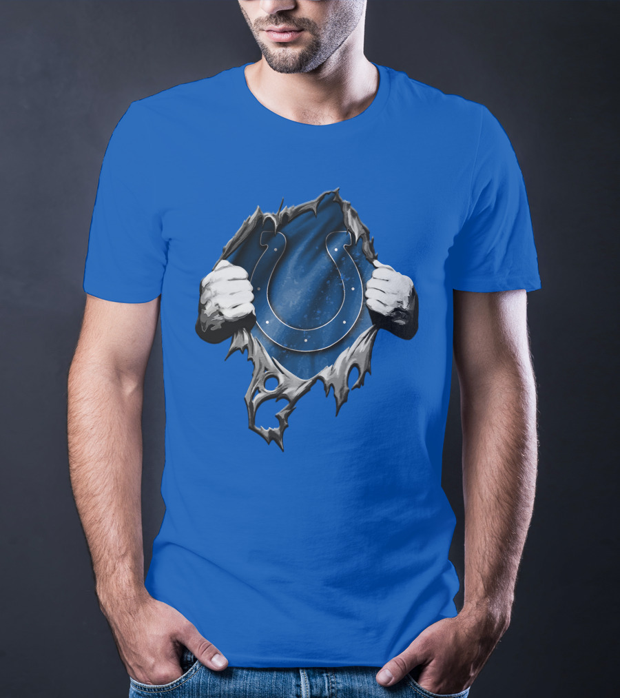 Torn Indianapolis Colts Horseshoe Logo Rip Through T-Shirt