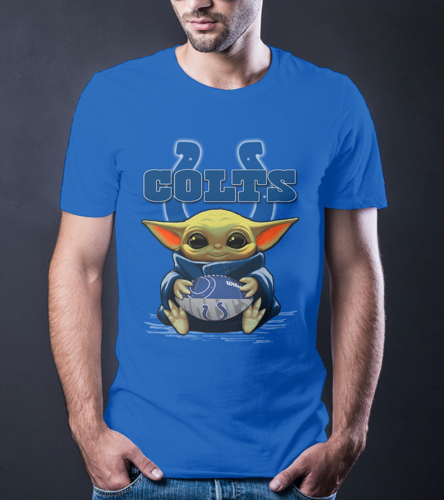 Colts Baby Yoda Holding Indianapolis Football T-Shirt