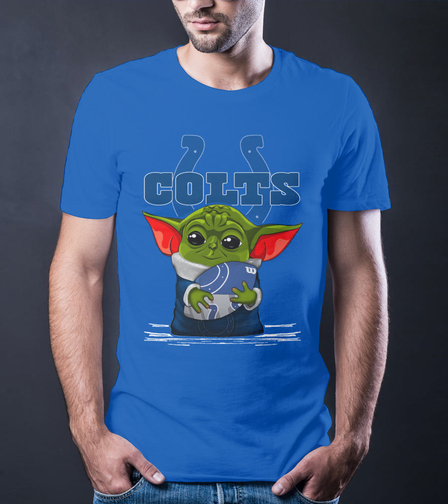 Yoda Holding Football With Indianapolis Colts T-Shirt
