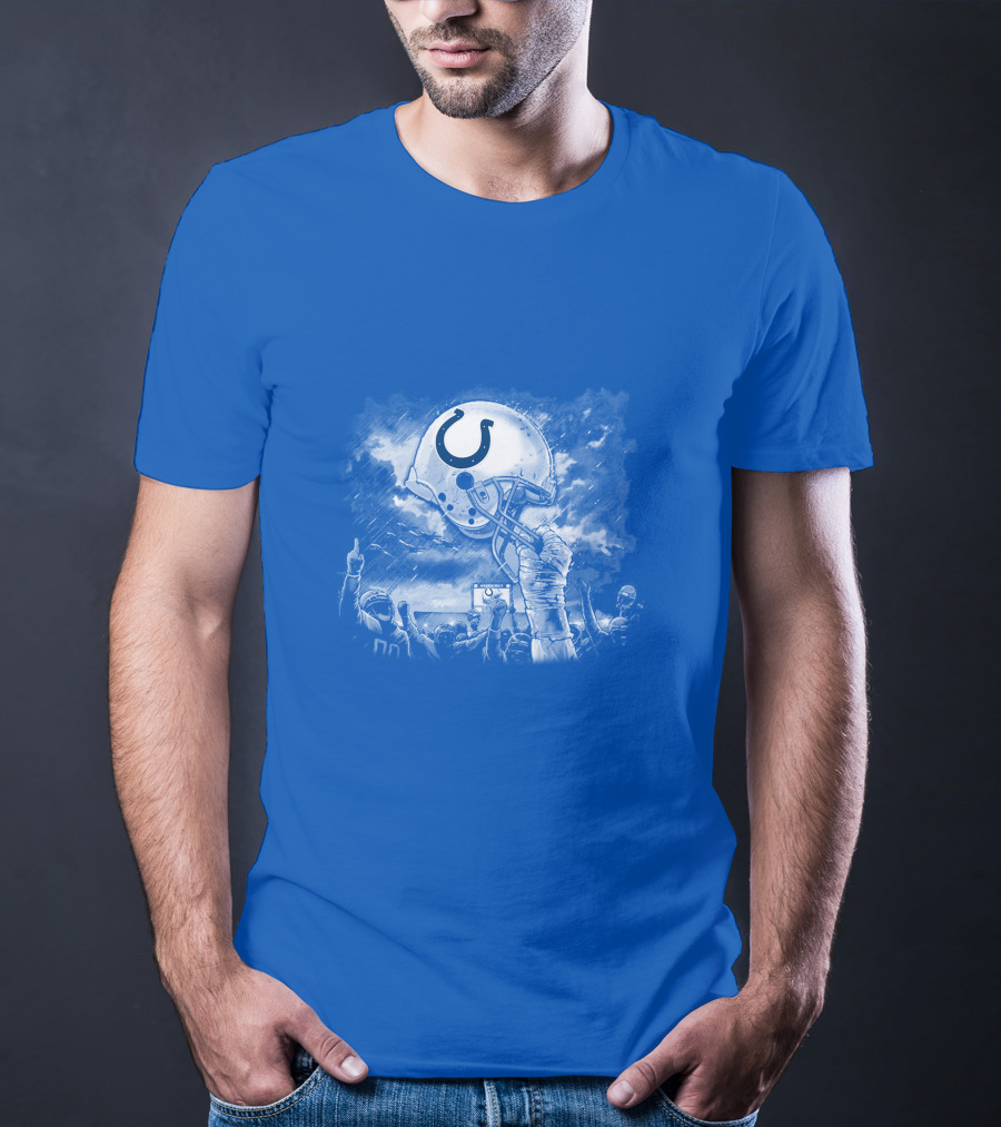 Indianapolis Colts Football Helmet In Victory Celebration Imagery T-Shirt