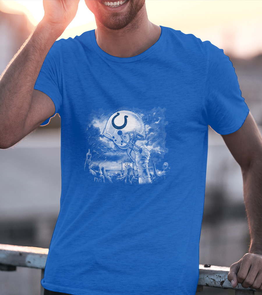Indianapolis Colts Football Helmet In Victory Celebration Imagery T-Shirt