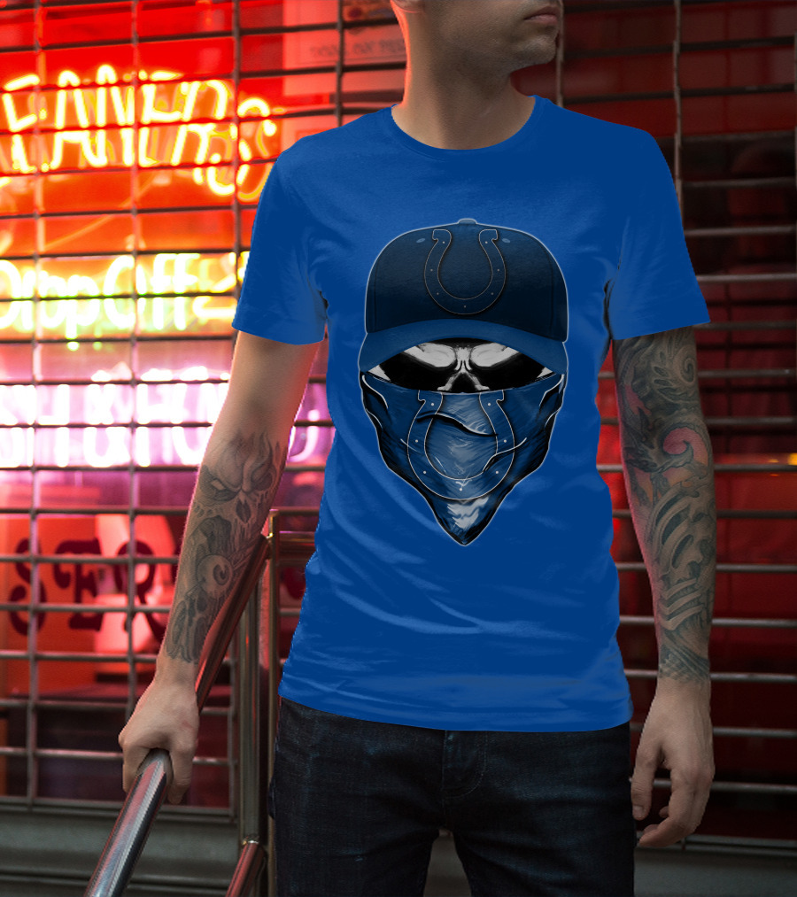 Skull Indianapolis Colts Fan Mask And Cap T-Shirt
