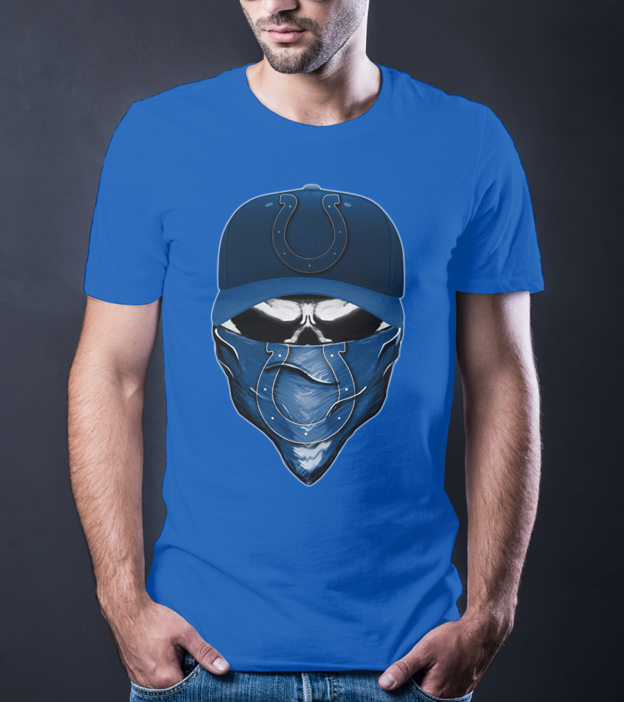 Skull Indianapolis Colts Fan Mask And Cap T-Shirt