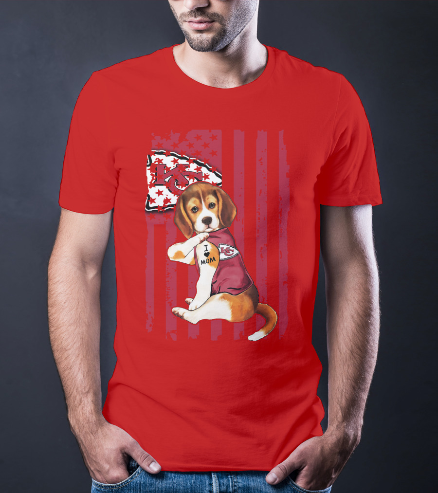 Beagle I Love Mom Kansas City Chiefs Fan Tattoo Football American Flag T-Shirt
