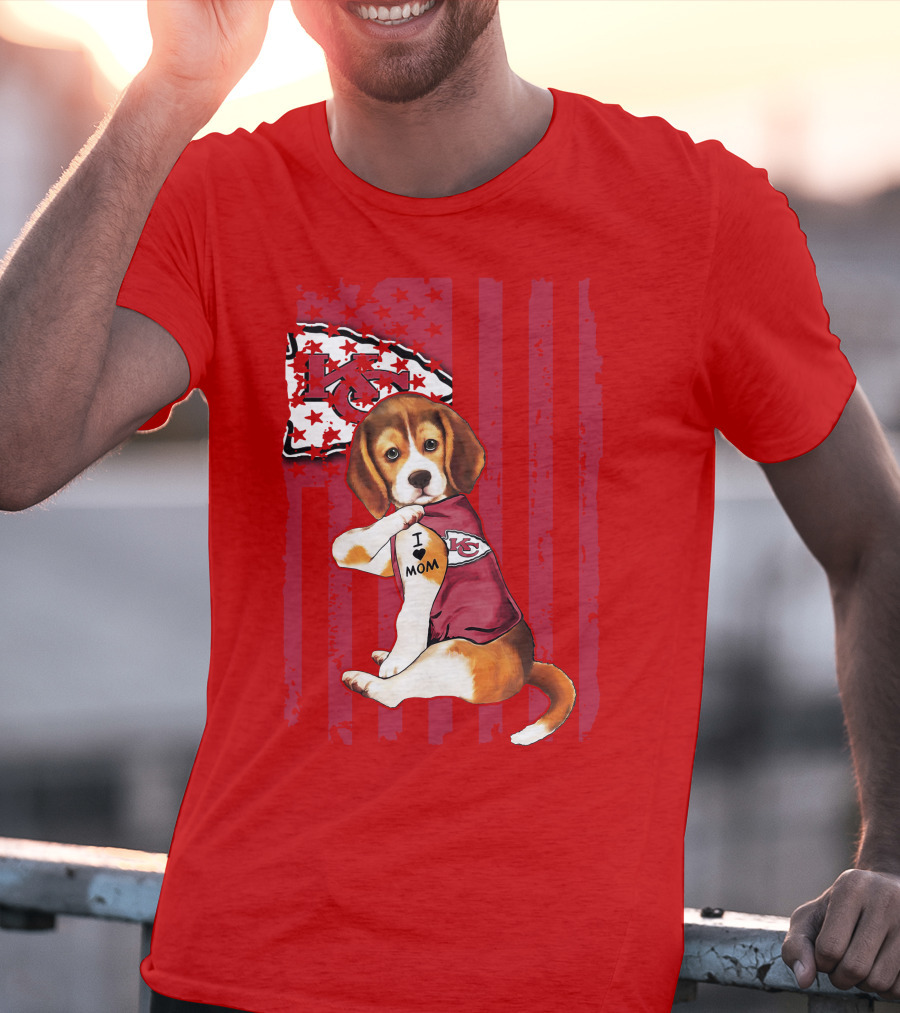 Beagle I Love Mom Kansas City Chiefs Fan Tattoo Football American Flag T-Shirt