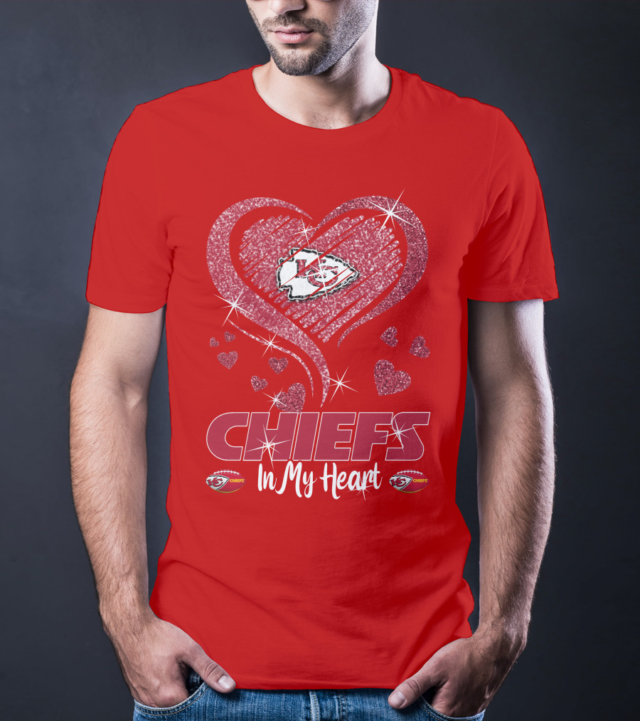 CHIEFS In My Heart Kansas City Chiefs Sparkle Hearts T-Shirt