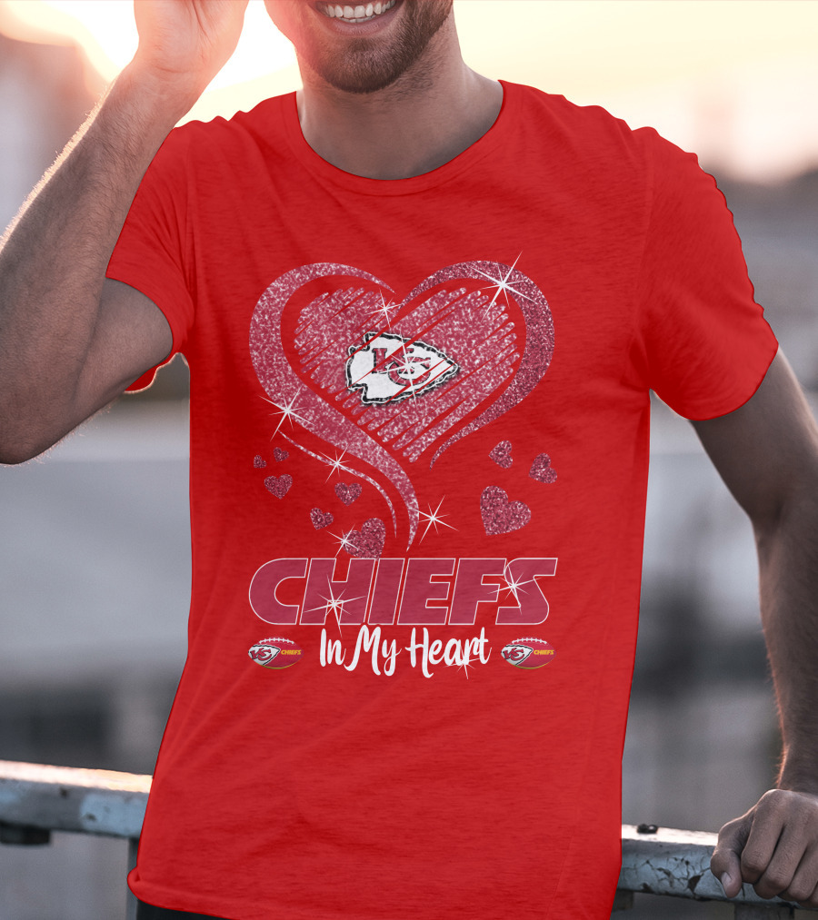 CHIEFS In My Heart Kansas City Chiefs Sparkle Hearts T-Shirt