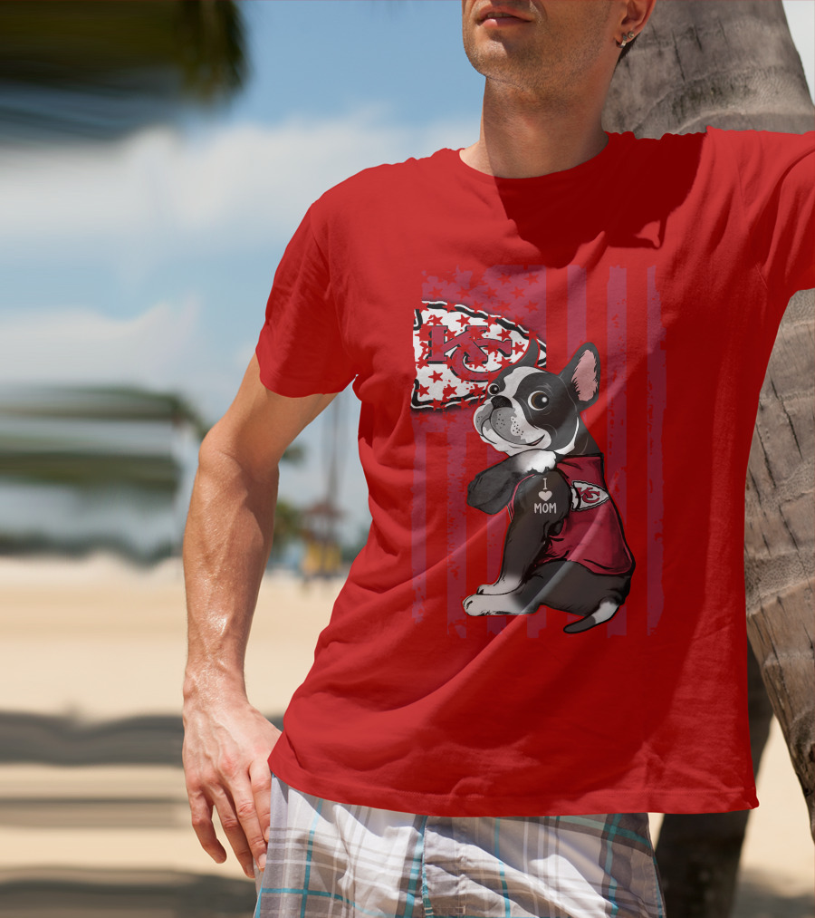 Kansas City Chiefs Boston Terrier I Love Mom T-Shirt