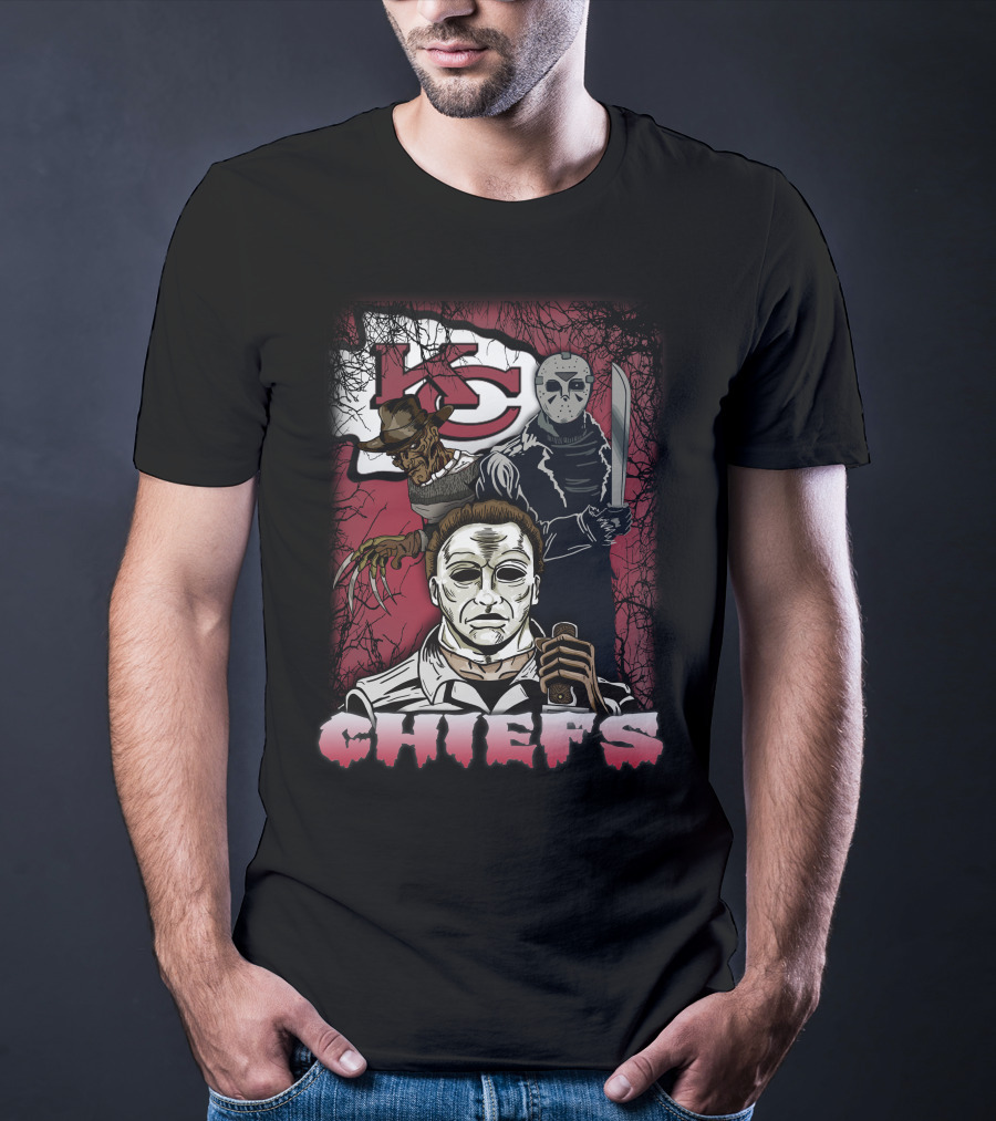 Kc Chiefs Horror Movie Crossover Featuring Iconic Villains T-Shirt