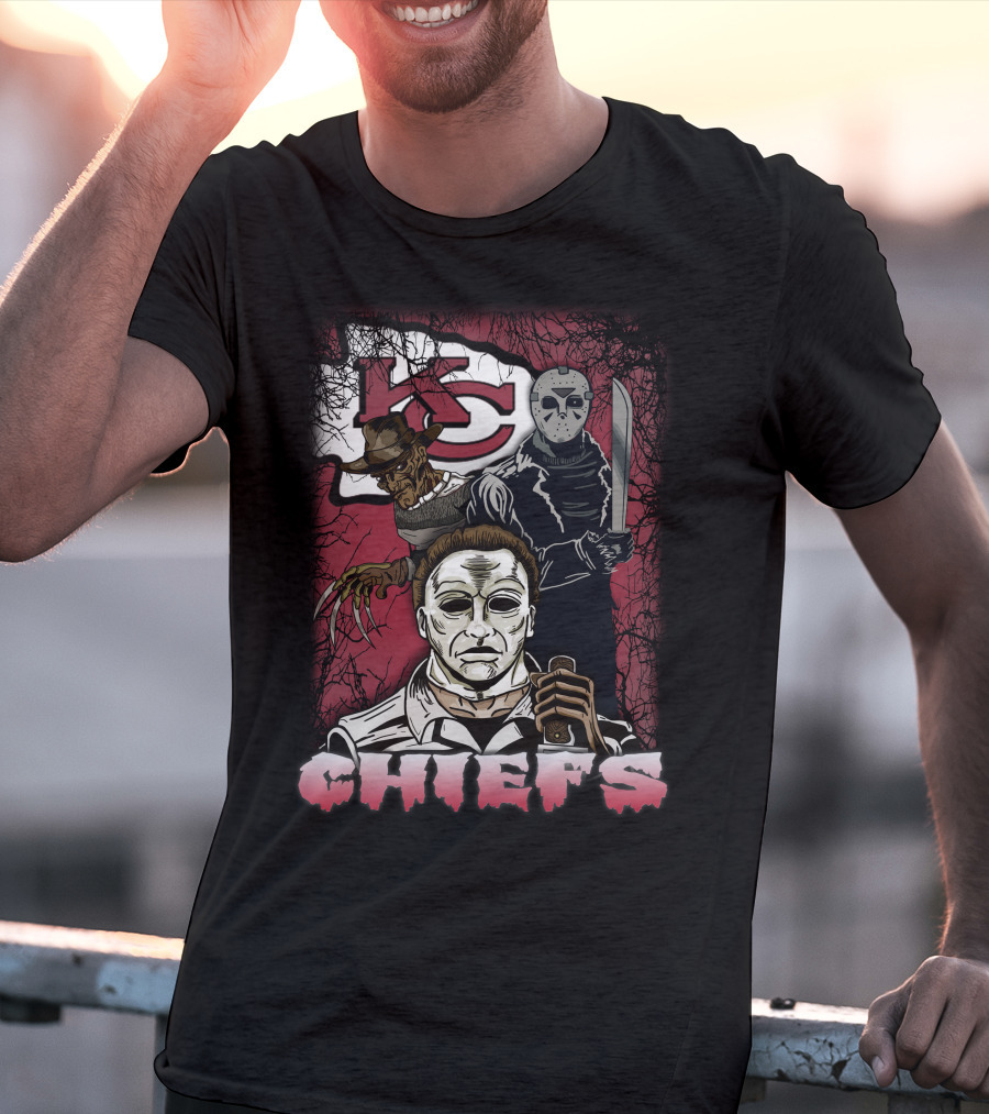 Kc Chiefs Horror Movie Crossover Featuring Iconic Villains T-Shirt