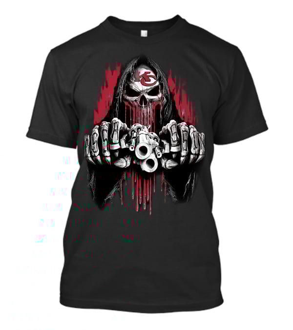 Kansas City Chiefs Grim Reaper With Knuckle Lettering And Skull T-Shirt
