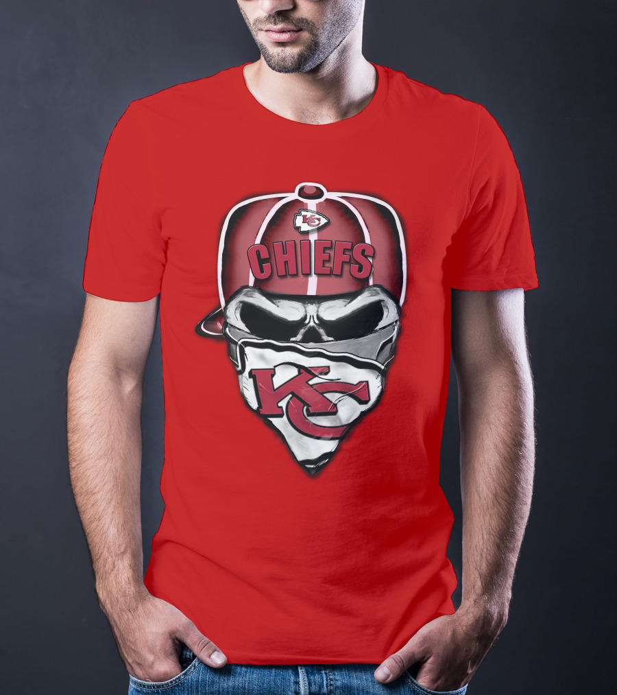 Kansas City Chiefs Skull Bandana Logo Cap T-Shirt