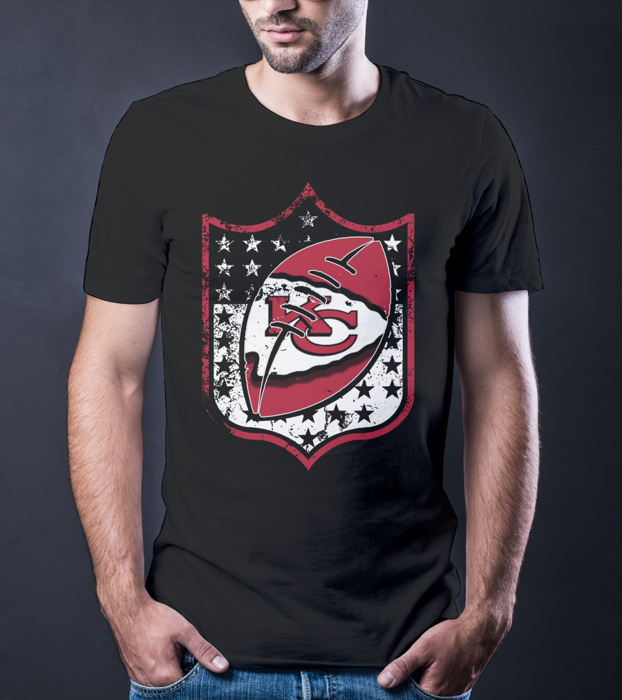 Kansas City Chiefs 72 Nfl Football Shield Logo With Stars And Football Motif T-Shirt