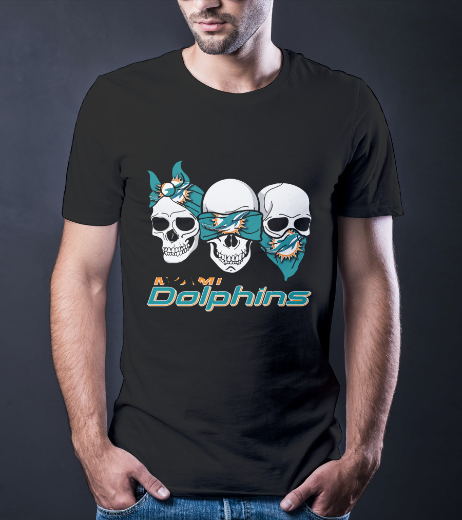 3 Skull Miami Dolphins T-Shirt