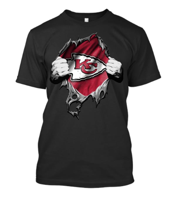 Torn Kansas City Chiefs Kc Logo Ripped Open T-Shirt