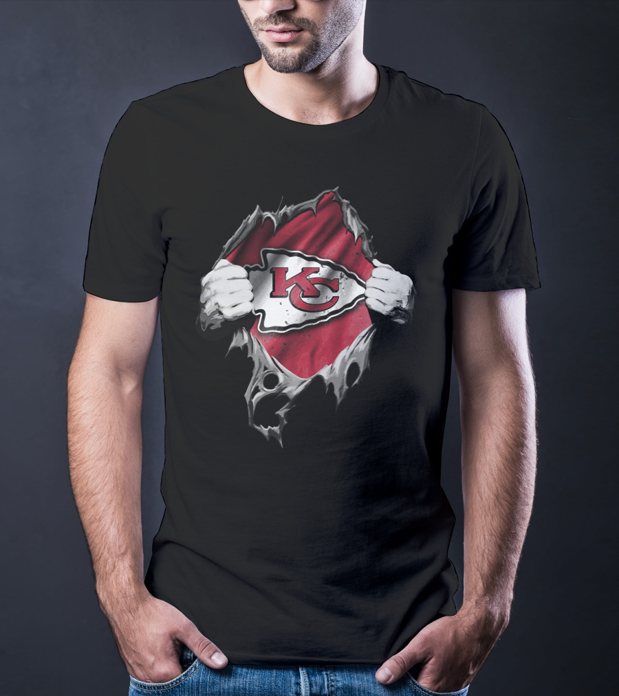 Torn Kansas City Chiefs Kc Logo Ripped Open T-Shirt