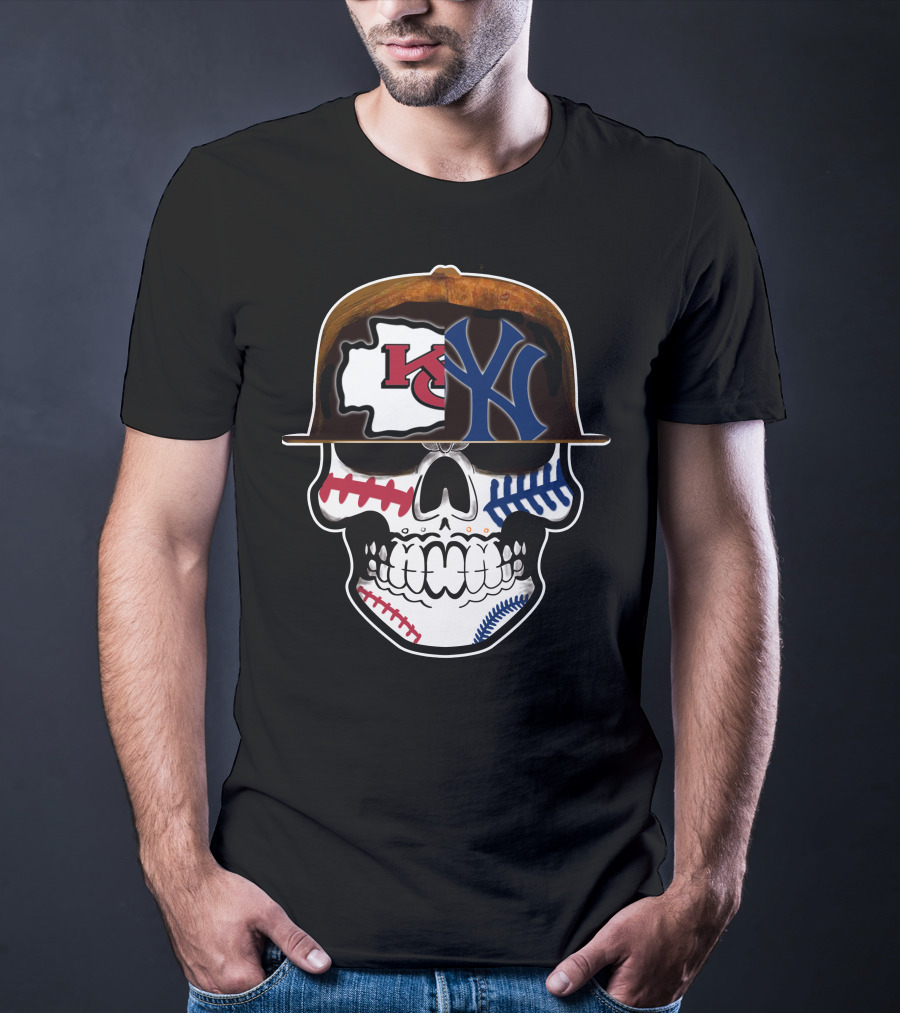 Kansas City Chiefs New York Yankees Skull Baseball Hat T-Shirt