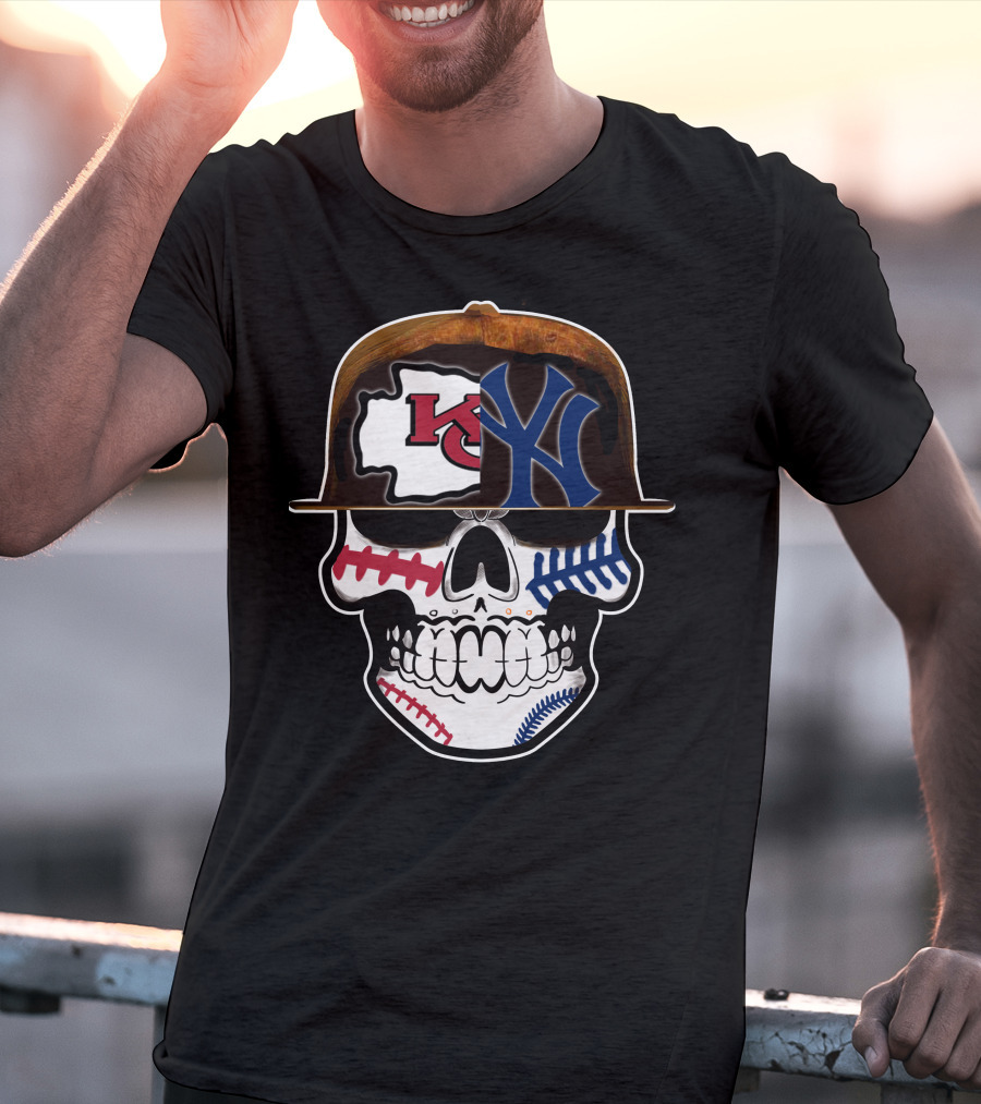 Kansas City Chiefs New York Yankees Skull Baseball Hat T-Shirt