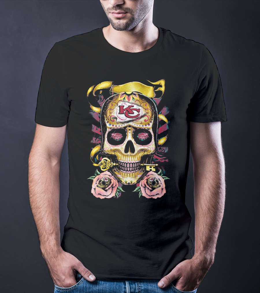 Kansas City Chiefs 79 Skull Key Roses T-Shirt