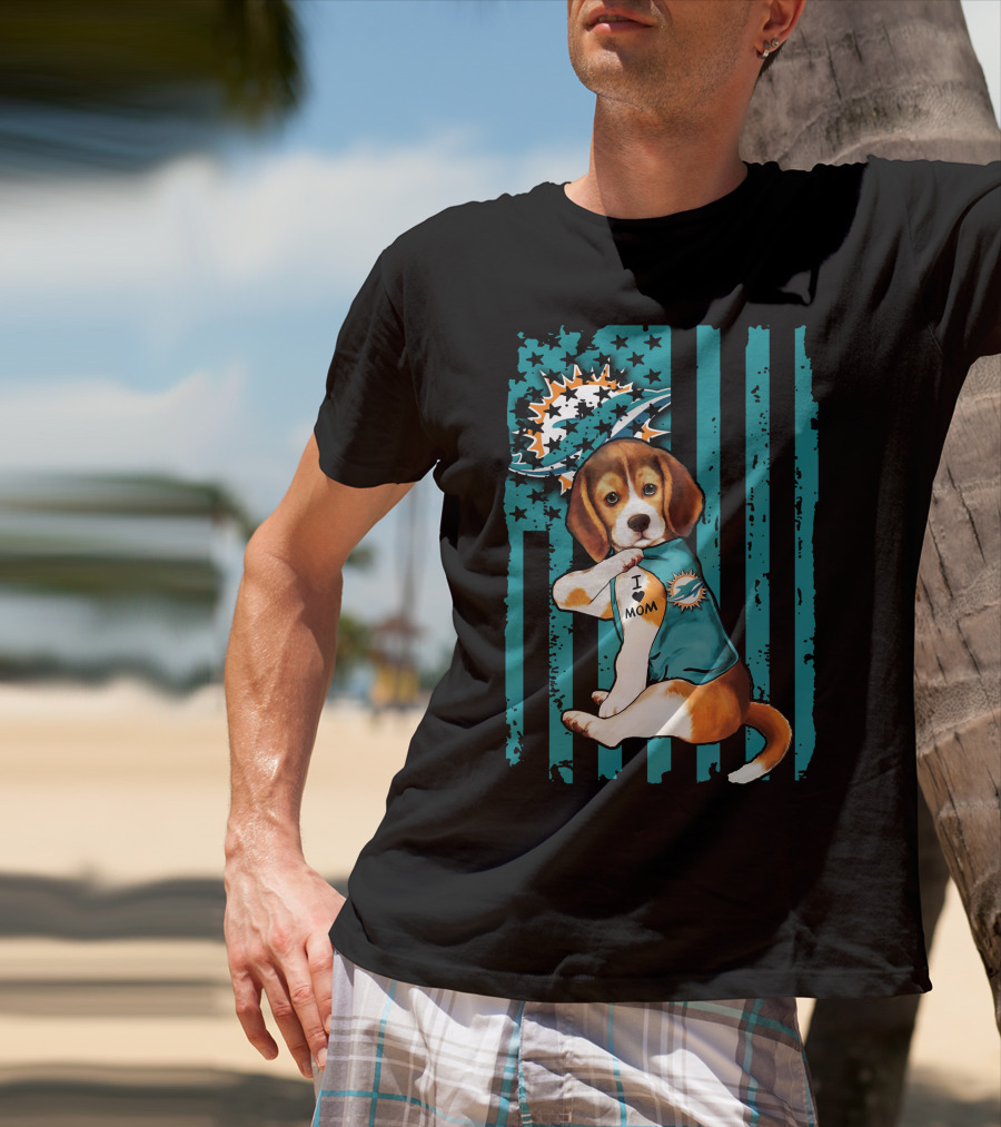 Beagle I Love Mom Miami Dolphins Football Flag T-Shirt