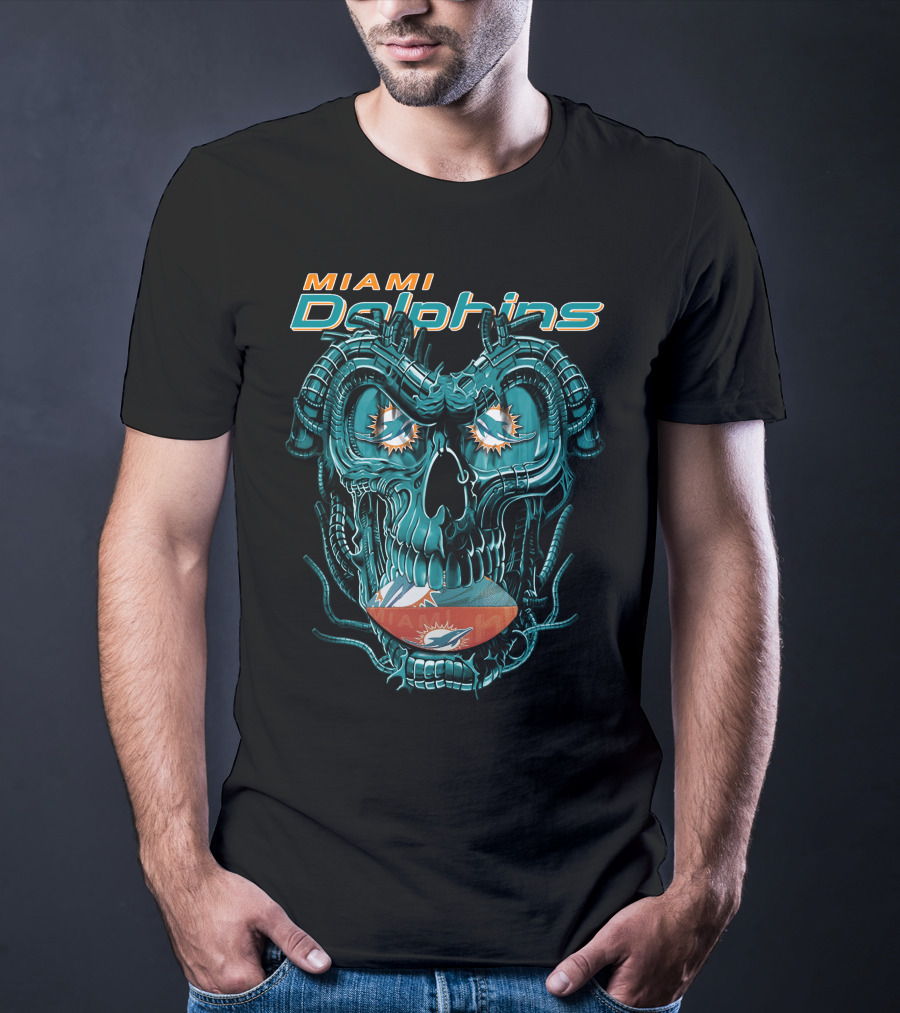 Miami Dolphins Dragonskull Football Helmet T-Shirt