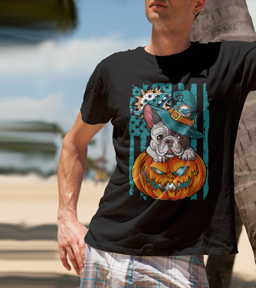 Hlw Bulldog Miami Dolphins Halloween Pumpkin T-Shirt