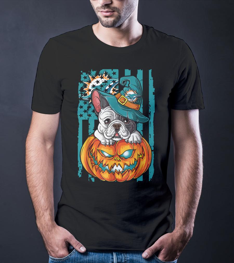 Hlw Bulldog Miami Dolphins Halloween Pumpkin T-Shirt