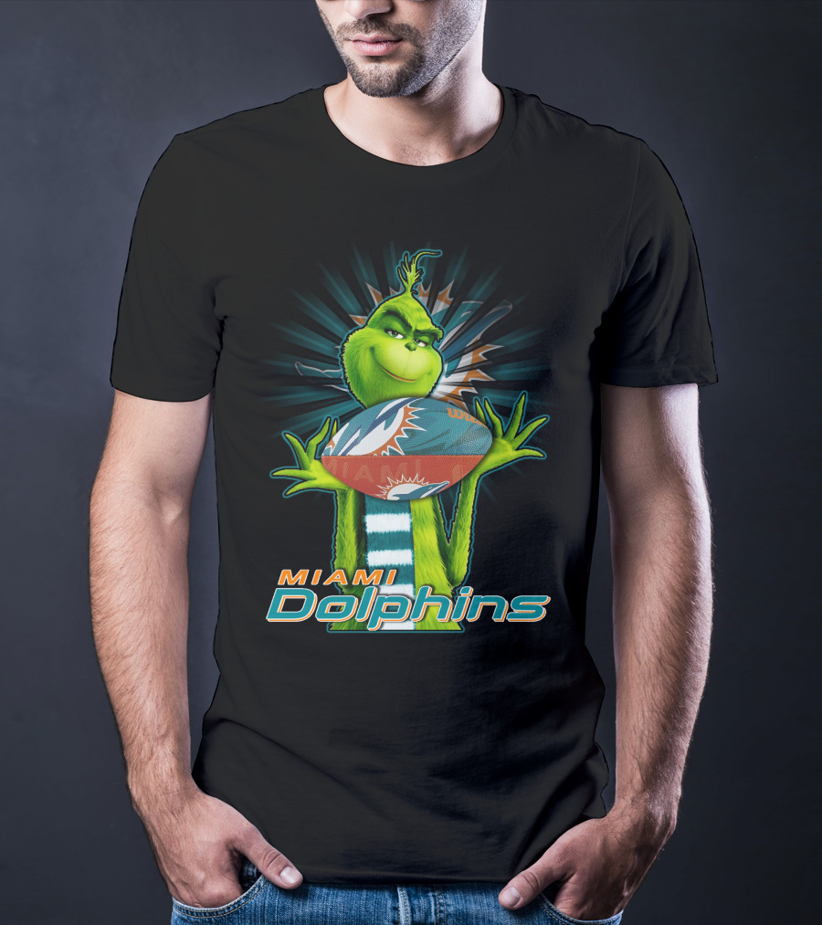 Grinch Holding Miami Dolphins Football T-Shirt