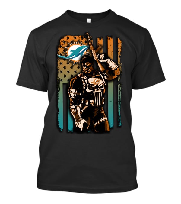 Miami Dolphins 48 Punisher Stars Stripes Crossover T-Shirt